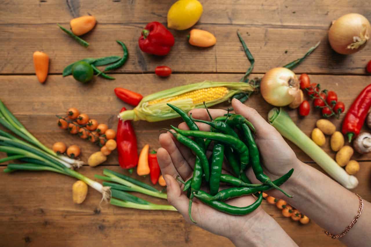 A variety of fresh farm-grown vegetables.
